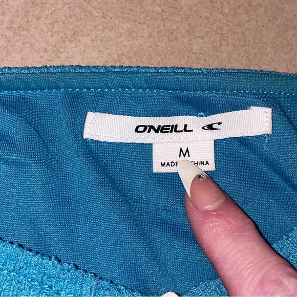 O’NEILL TEAGAN SMOCKED PUFF SLEEVE MINI DRESS ON/ OFF SHOULDER BLUE MEDIUM - Picture 14 of 15